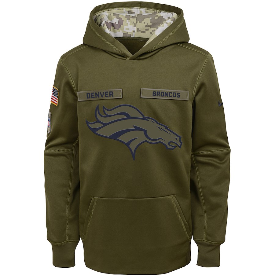 Youth Denver Broncos Olive Salute To Service Pullover Performance NFL Hoodie